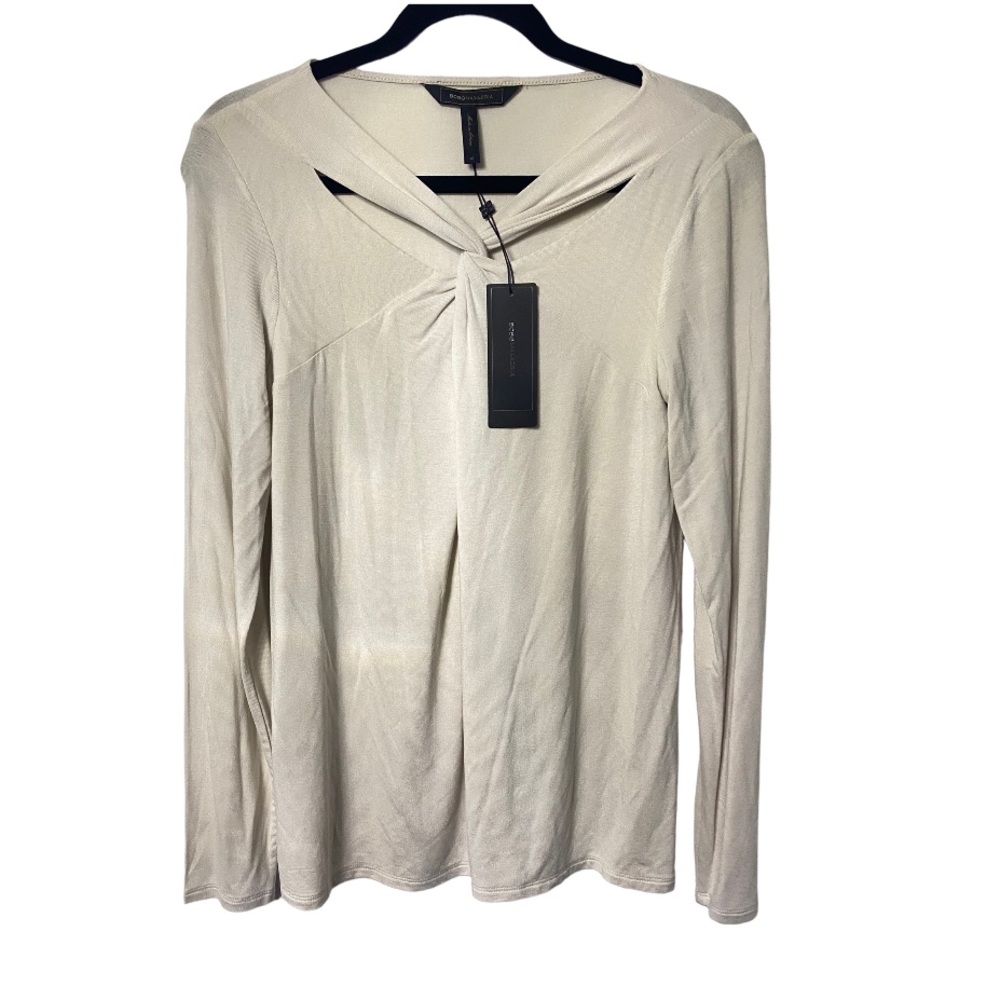 NWT BCBG Maxazria very light soft grey long sleeve lightweight top size M